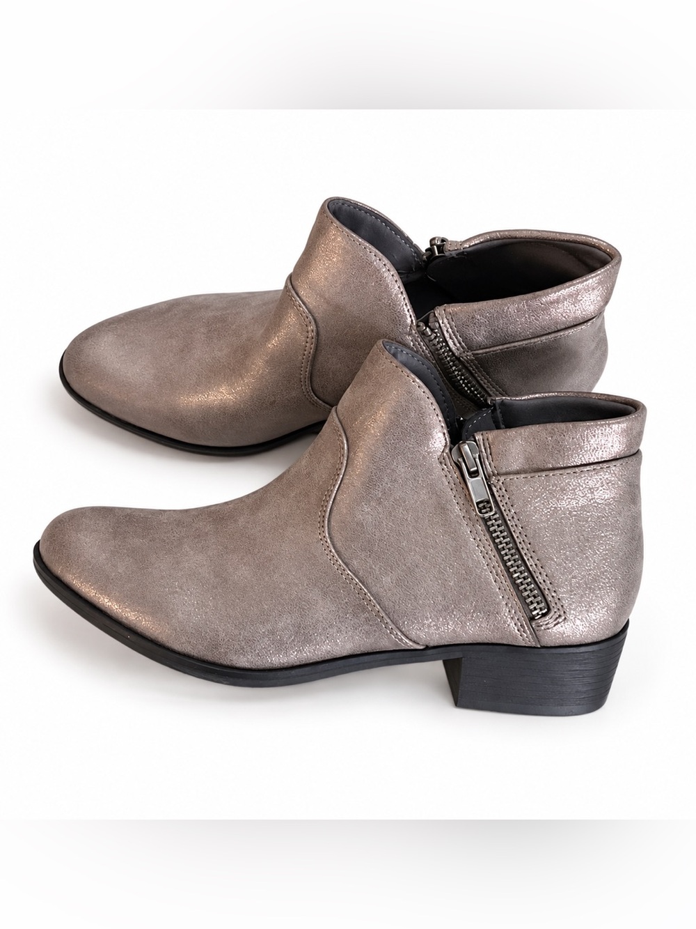 Sun + Stone Metallic Taupe Side-Zip Ankle Boots